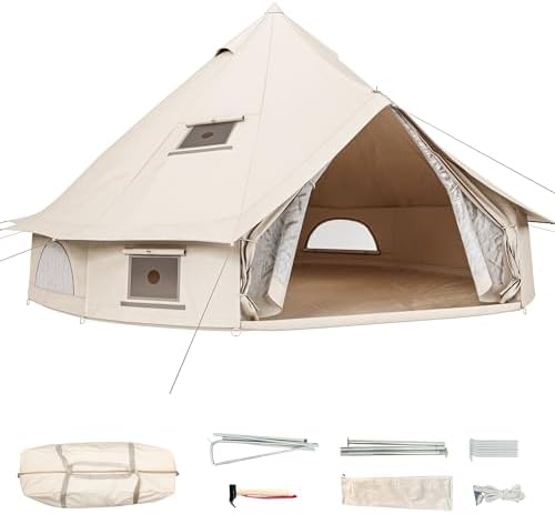 YITAHOME Canvas Bell Yurt Tents - 4 Season Waterproof Glamping Tents w/Stove Jack for Family Camping, Hunting, Parties - 13/16.4/20FT