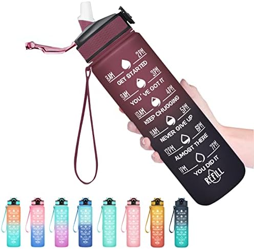 Hyeta 32 oz Water Bottles with Times to Drink and Straw, Motivational Water Bottle with Time Marker, Leakproof, Drinking Sports Water Bottle for Fitness, Gym and Outdoor