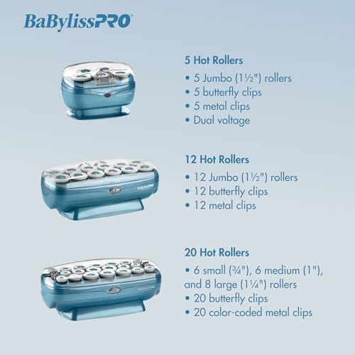 BaBylissPRO Jumbo Hot Rollers, Nano Titanium Hair Styling Tools & Appliances, 12 Count, (Pack of 1) BABNTCHV15