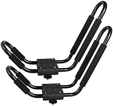 TMS Kayak Roof Racks for 2 Kayaks - Dual Universal Fit Carriers Include Two Sets of Straps for Cars, Trucks and SUVs - Easy to Mount J-Bar Style Carriers for Kayaks Canoes Paddleboards and Surfboards