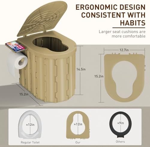 Portable Camping Toilet with Pop-Up Privacy Tent, 12-inch Toilet Seat, Outdoor Portable Folding Toilet Potty for Adults Load Capacity of 400 Lbs, LED-Light Camping Bathroom