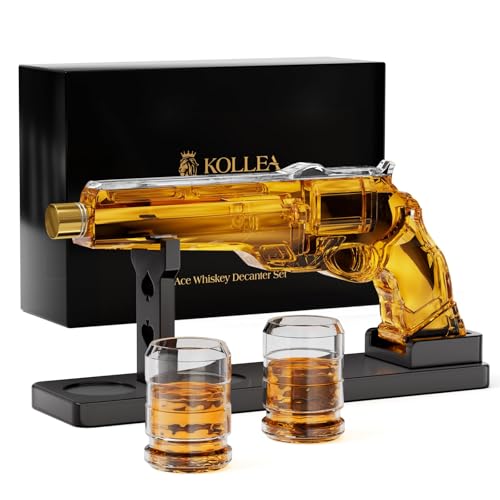 Gun Whiskey Decanter Sets for Men, Kollea Liquor Decanter Set with Gun Shot Glass, Unique Birthday Gifts for Men Dad, Cool Anniversary Christmas Gift for Him Husband, Dispenser for Bar Drinking Party