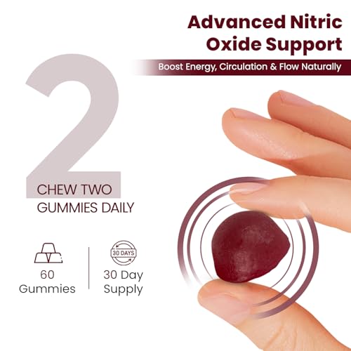 VITAMIZED Beet Root Gummies - Super Nitric Oxide Beets Supplement - Red Beetroot Heart Chews with Grape Seed Power & B12- Pomegranate Flavor, 60 Chewables Beets