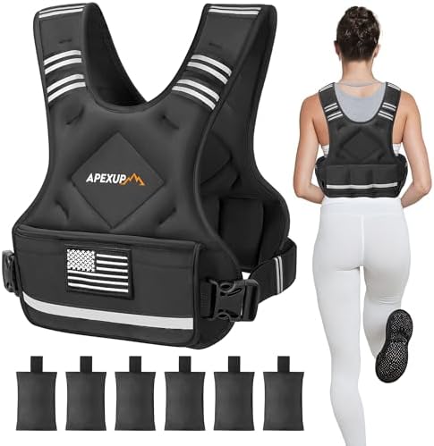 APEXUP Adjustable Weighted Vest, 4-10lb/12-18lb/20-32lb Vest with 6 Ironsand Weights and Large Pocket, Weight Vest for Men Women Strength Training, Running, Walking