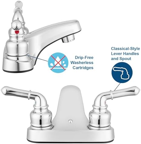Pacific Bay Lynden Bathroom Sink Faucet - Metallic Plating Over Lightweight ABS Plastic (Chrome) - 2 Pack