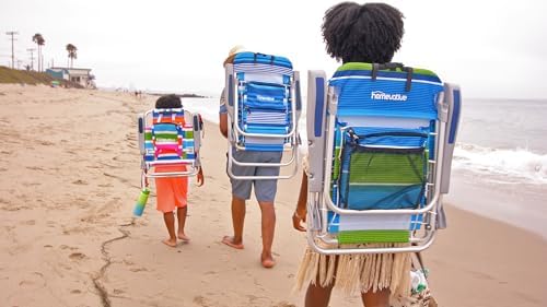 Homevative Cooler+ Folding Backpack Beach Chair with 5 Positions, Towel bar, XL Cooler Pouch, Storage Net, Cup and Phone Holder, Deep Sea, 2 Pack
