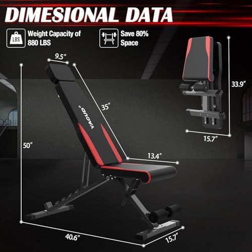 Weight Bench Press, Adjustable Workout Benches for Home Gym Dumbbell Exercise, 800 LB Stable Incline Decline Bench for Full Body Workout, 2 Sec Fast Folding Strength Training Sit up Bench