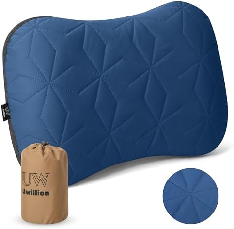 Camping Pillow with Removable Cover - Ultralight Inflatable Pillow for Camping Lightweight, Ergonomic and Washable for Camping, Hiking, and Travel Blue