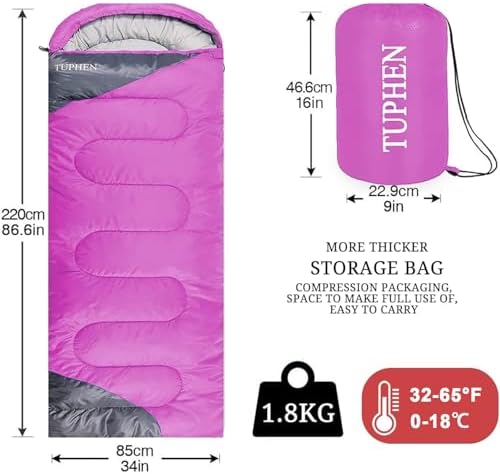 tuphen- Sleeping Bags for Adults Kids Boys Girls Backpacking Hiking Camping Microfiber Liner, Cold Warm Weather 4 Seasons Indoor Outdoor Use, Lightweight & Waterproof