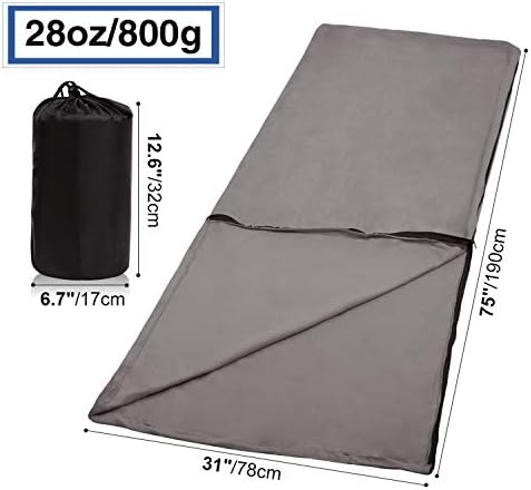 REDCAMP Fleece Sleeping Bag Liner for Adult Warm or Cold Weather, 75" Long Full Sized Zipper Camping Blanket for Outdoor Indoor Used with Sack, Grey