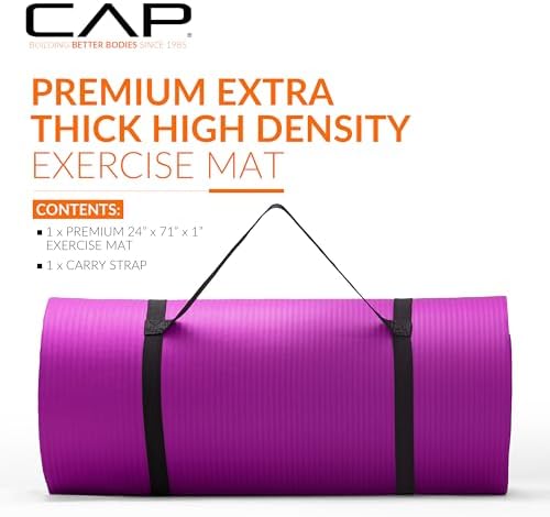 CAP Barbell 1-Inch High Density Exercise Yoga Mat with Strap | Multiple Colors