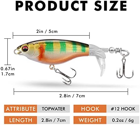 TRUSCEND PoPobait Plopper with BKK Hooks, Top Water Fishing Lures for Bass Walleye Pike Catfish Musky Perch, Floating Lure for Freshwater or Saltwater, Amazing Teasers Fishing Gifts for Family Fishing