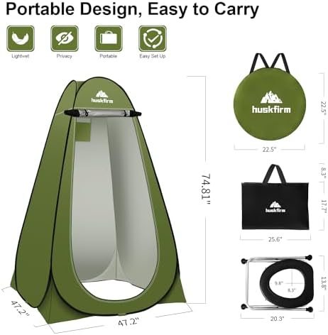 Portable Toilet Kit for Adults, Pop Up Privacy Tent with Instant Portable Outdoor Shower, Stainless Steel Camp Toilet Changing Room