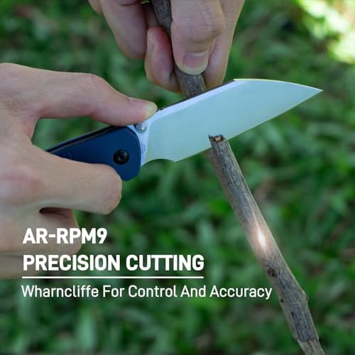 CJRB Pyrite-Light Pocket Knife, Folding Knife with 3.34'' AR-RPM9 Steel Blade EDC Knife with Pocket Clip, Pocket Knife for Men Women Sharp Camping Hiking Survival J1945 Blue Stonewash