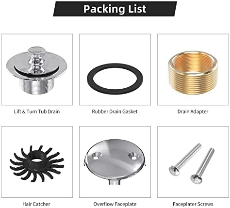 All Metal Lift & Turn Bathtub Drain Kit with Two-Hole Overflow Faceplate, Replacement Bath Tub Drain Trim Set Fine/Coarse Thread Conversion Kit Assembly, Tub Drains and overflow -Chrome Plated