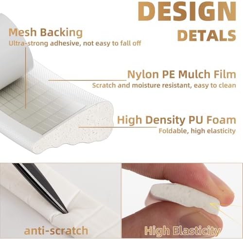 2Pcs×196" Wedge-Shape Foam Window Weather Stripping Door Seal Strip,Soundproofing Frame Insulation Tape for Exterior Front Door,Noise Cancelling Window Inserts,Door Gap Filler Light Blocker,White