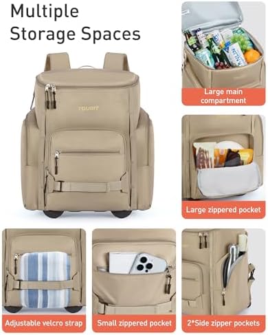 TOURIT Rolling Cooler Backpack: Leakproof Waterproof Insulated 36 Cans Beach Cooler with Wheels and Handle Outdoor Camping Picnic Travel
