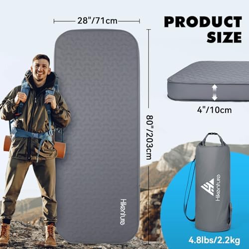Hikenture 4" Thick Self Inflating Sleeping Pad with Electric Pump, Foam & Air Camping Mattress, 9.5 R-Value Insulated Sleeping Mat, Portable All Season Camping Pad for Tent, Car, Cot