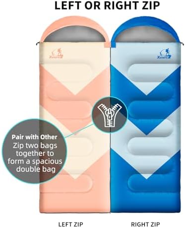 Sleeping Bag for Adults, Girls, Boys - 3 Season Warm & Cool Weather Lightweight Waterproof Camping Bag for Hiking, Outdoor Travel