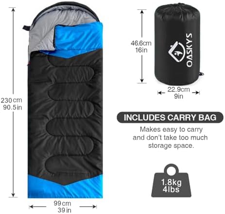 oaskys Camping Sleeping Bag - 3 Season Warm & Cool Weather - Summer Spring Fall Lightweight Waterproof for Adults Kids - Camping Gear Equipment, Traveling, and Outdoors
