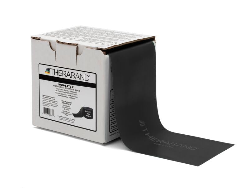 THERABAND Resistance Band 25 Yard Roll, Special Heavy Black Non-Latex Professional Elastic Bands For Upper & Lower Body Exercise, Physical Therapy, Pilates, & Rehab, Dispenser Box, Level 6