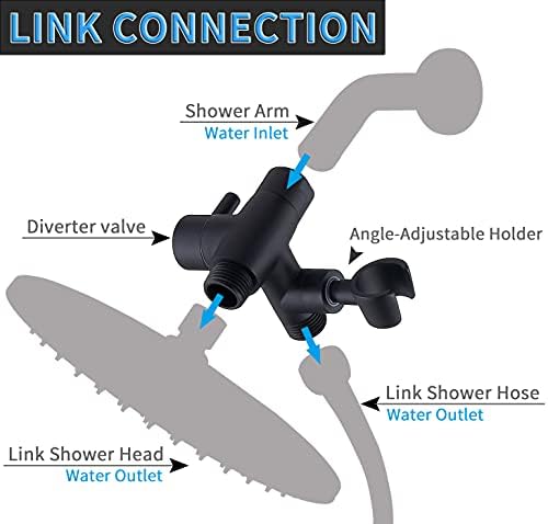 G-Promise Solid Metal Shower Arm Diverter with Holder for Hand Held Showerhead and Fixed Spray Head, G 1/2 3-Way Bathroom Universal Diverter System Replacement Part (Matte Black)