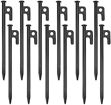 12 Pack Tent Stakes Heavy Duty Metal Tent Pegs for Camping Steel Tent Stakes 8 inch Unbreakable and Inflexible
