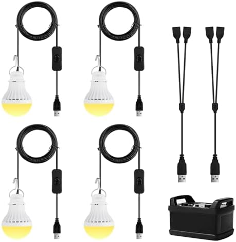 Onite 4-Pack USB LED Light Bulb | 2700K Warm White | Emergency Backup Lighting for Camping, RV, Garage, and Power Outage Preparedness