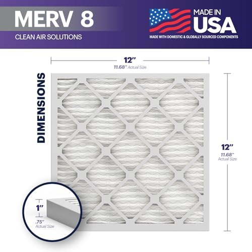 BNX TruFilter 12x12x1 Air Filter MERV 8 (6-Pack) - MADE IN USA – Dust & Pet Defense Pleated Air Conditioner HVAC AC Furnace Filters for Dust, Pet, Mold, Pollen MPR 600 – 700 & FPR 5