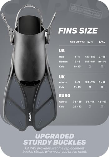CAPAS Snorkel Fins, Swim Fins Travel Size Short Adjustable for Snorkeling Diving Adult Men Women Kids Open Heel Swimming Flippers