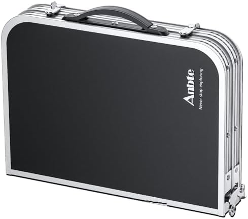 Folding Camping Table, Aluminum 24" x 16" Adjustable Height Small Folding Table with Carrying Handle, Lightweight, Portable Camping Table Waterproof for Outdoor Indoor Picnic Beach BBQ (Black)