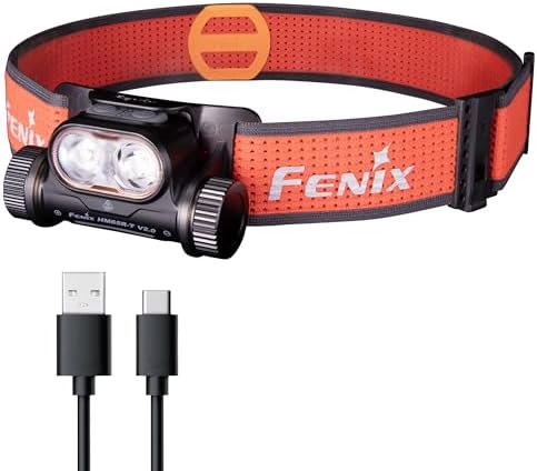 Fenix HM65R-T V2.0 Running Headlamp, 1600 Lumen White Light and Warm White Dual Beams, USB-C Rechargeable, Lightweight Long Runtime for Trail Running, with Organizer (Black)