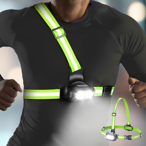 Running Lights for Runners with Reflective Straps, 500 Lumens 7 Modes & 45° Adjustable Running Light, IPX4 Waterproof Chest Running Light Vest for Night Running Hiking, 2-16h Use Time