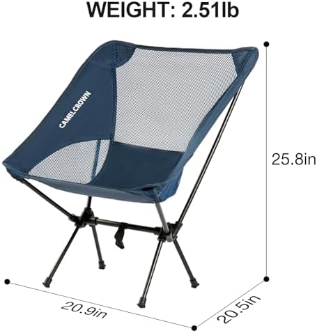 CAMEL CROWN Portable Camping Chair Lightweight Compact Folding Chair Mesh for Outdoor Camp Travel Beach Picnic Festival Hiking Backpacking Navy Blue