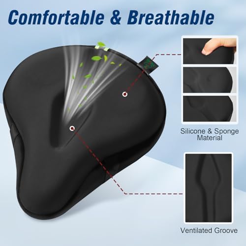 Zacro Bike Seat Cushion - Gel Padded Bike Seat Cover for Men Women Comfort, Extra Soft Exercise Bicycle Seat Compatible with Peloton, Outdoor & Indoor Bike Saddles