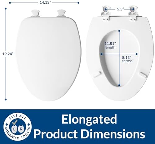 CHURCH Toilet Seat, Easy Clean Hinges Release for Deep Cleans, Durable Enameled Wood Seat, Elongated, White