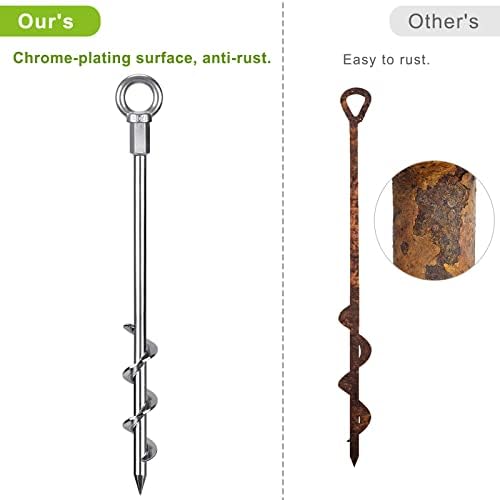 4 Pack Tent Stakes, 12 Inch Heavy Duty Ground Anchors, Fully Welded Spiral Earth Anchors for Camping Tents, Trampolines, Sheds, Swing Sets, Securing Animals