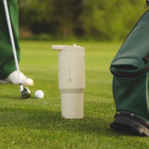 HydroJug Sport - Stainless Steel Tumbler with Straw, Vacuum Insulated, 32oz Leakproof Water Bottle, Ergonomic Design, Reusable, Dishwasher Safe, Rubber Base, Durable for Gym or Outdoors, Cream