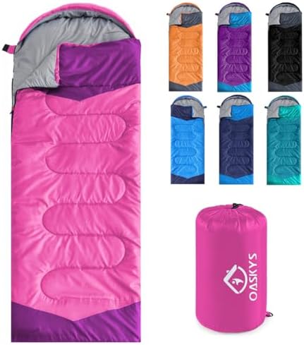 oaskys Camping Sleeping Bag - 3 Season Warm & Cool Weather - Summer Spring Fall Lightweight Waterproof for Adults Kids - Camping Gear Equipment, Traveling, and Outdoors