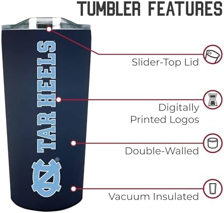 Campus Colors College Stainless Steel, Double Walled, Vacuum Insulated, Reusable Collegiate Tumbler with Slider-Top Lid for Travel, Sports, and Coffee,18 oz (North Carolina Tar Heels - Navy)
