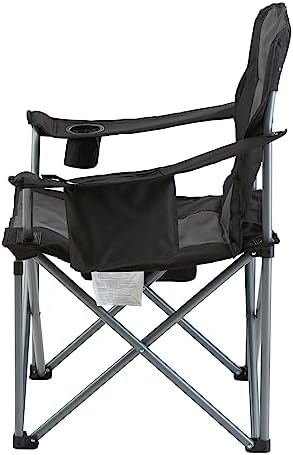 VEVOR Camping Folding Chair, Portable Heavy Duty Outdoor Quad Lumbar Back Padded with Side Pockets, Cup Holder and Cooler Bag for Beach, Lawn, Picnic, Fishing, Backpacking, Black