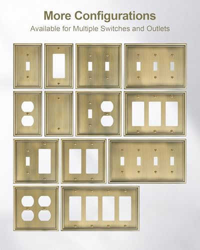 4-Pack Single Toggle Light Switch Cover Plate, Durable Solid Zinc Alloy Decorative Switch Plate Covers, Antique Brass 1 Gang Wall Plate, Corrosion Resistant
