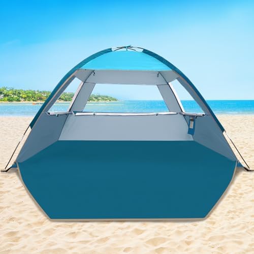 COMMOUDS Beach Tent Sun Shade for 3/4-5/6-7/8-10 Person, UPF 50+ Beach Sun Shelter Canopy Tent, Lightweight, Easy Set Up and Carry