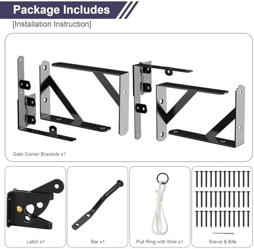 Gate Frame Fence Kit With Gate Latch, Anti-Sag Corner Brace Bracket Hardware Kit With Hinges
