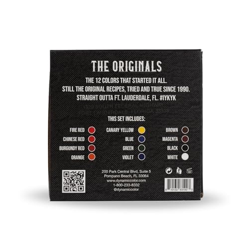 Dynamic Color Co - OG Color Ink Set, 12 Bottles (1 oz Each) Includes: (Burgundy Red, Chinese Red, Fire Red, Green, Blue, Orange, White, Canary Yellow, Brown, Magenta, Violet, and Black)