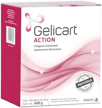 Gelicart Action Colágeno Hidrolizado 30 Sobres x 20 g. Suplemento Alimenticio en Polvo para Reconstruir. Sin Lactosa, Sin Azúcar, Sin Grasa y 100% Natural 1 Sobre al Día para Adultos Mayores a 12 Años