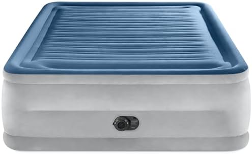 Intex: Dura-Beam Deluxe Comfort-Plush Air Mattress - 22" Queen Blue - Built-in Electric Pump, Durable Fiber-Tech, Carry Bag Included, 600lb Capacity