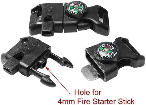 5/8 Inch Compass Flint Scraper Fire Starter Whistle Buckle Paracord Bracelet Outdoor Camping Emergency Survival Travel Kits