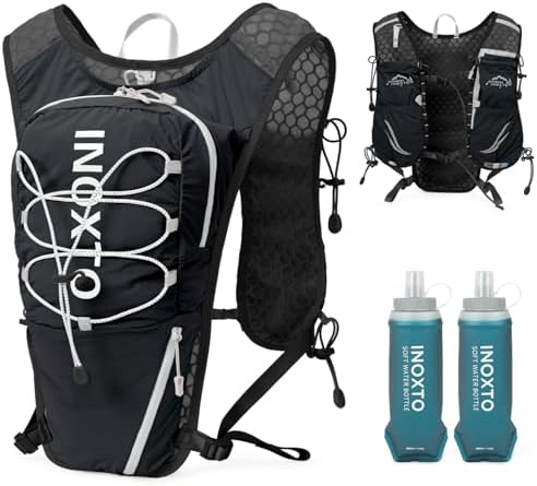 Running Vest for Women Men, Adjustable Chest Straps Running Hydration Vest Backpack with 500ml Soft Flask, Lightweight Breathable Reflective Running Vest for Trail Hiking