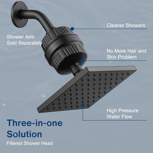 Cobbe High Pressure Filtered Shower Head Combo, Rain Shower Head with 20 Stage Shower Head Filter for Hard Water - Adjustable Replacement Remove Chlorine and Harmful Substances, Matte Black